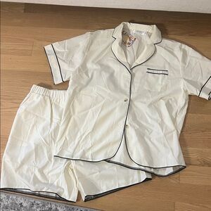 Elegant Cream Pajama Set with Black Accents